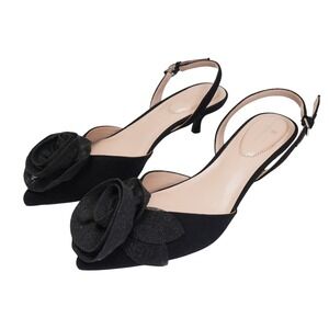 Bandolino Miller Womens 9 Black Rosette Slingback Kitten Heel Dress Shoes